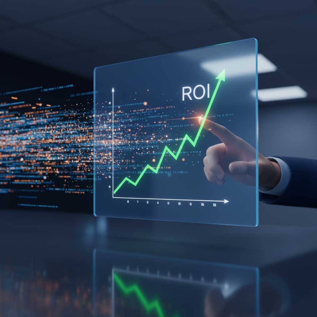 ROI-Aufwärtsdiagramm und detaillierte Datenanalyse für intelligente Entscheidungsfindung im digitalen Marketing.