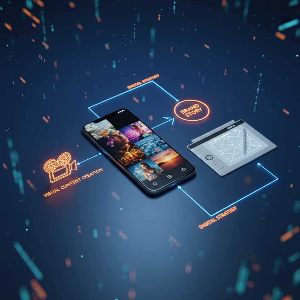 تولید محتوای بصری حرفه‌ای، عکاسی و فیلمسازی با هدف افزایش تعامل در شبکه‌های اجتماعی.