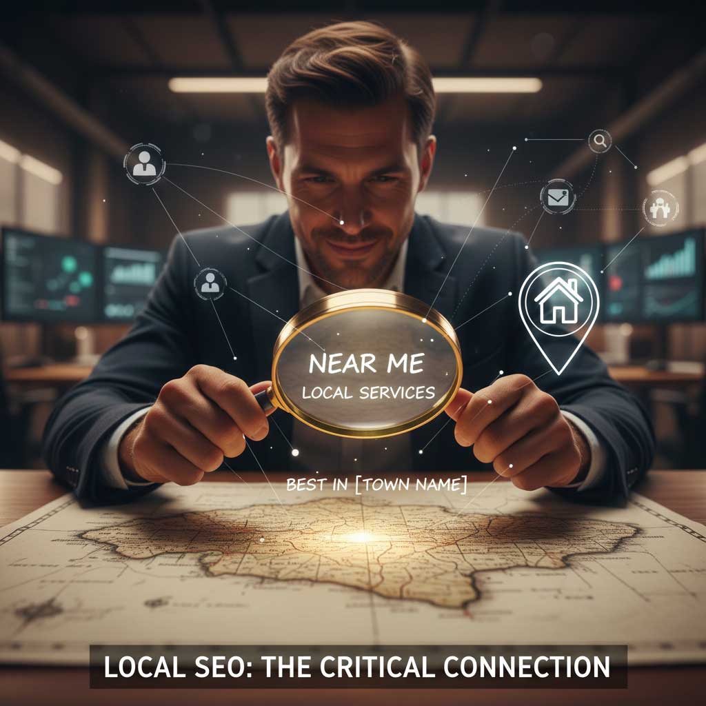 متخصص دیجیتال مارکتینگ در حال هدف‌گذاری کلمات کلیدی محلی برای بهینه‌سازی وب سایت.