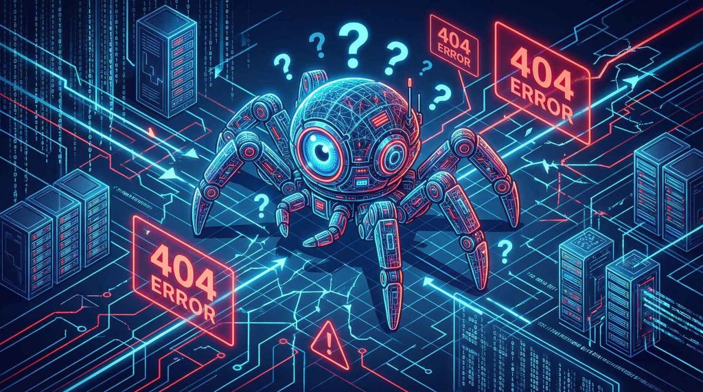 ربات خزنده گوگل در حال اسکن نقشه سایت و برخورد با خطاهای فنی و صفحات پیدا نشده