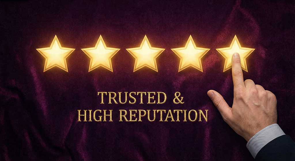 پنج ستاره طلایی نشان‌دهنده رضایت مشتری و اهمیت نظرات مثبت در سئو محلی.